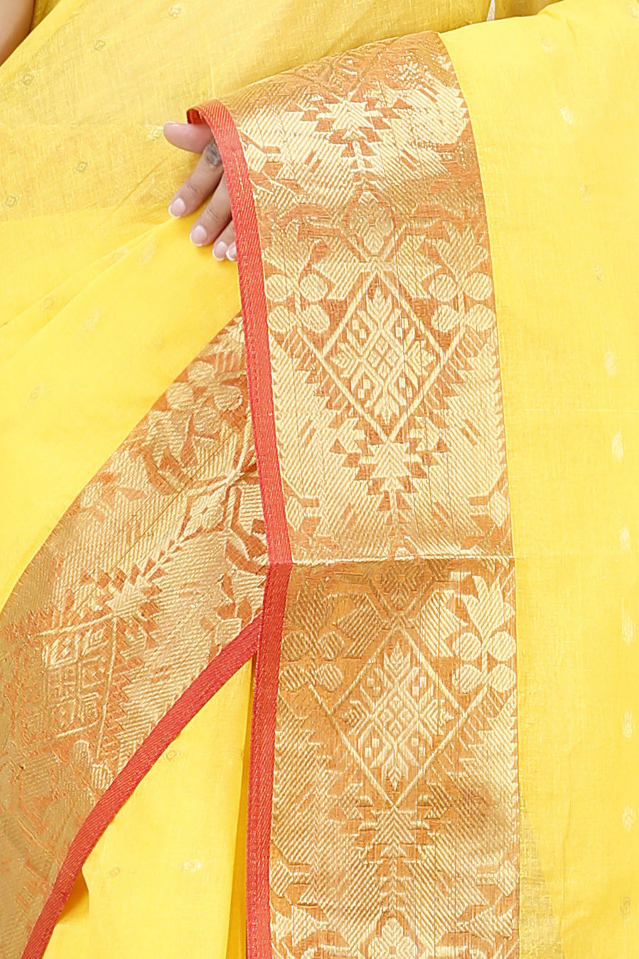 Yellow Pure Cotton Gopa Tant Saree (928)
